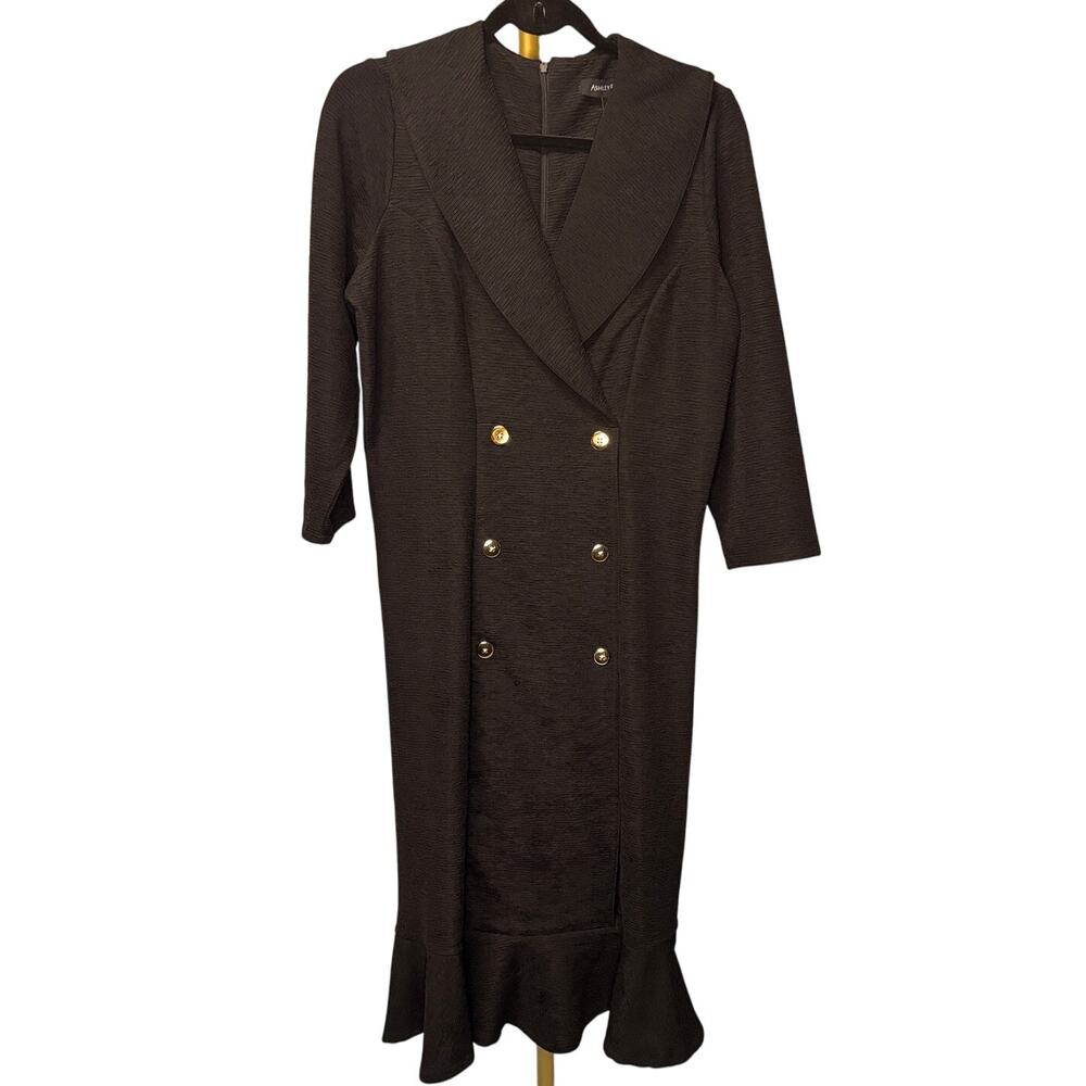 PLUS Size 12W | Women’s Stretch Crepe Long Sleeved Flutter Hem Midi Dress | NWT